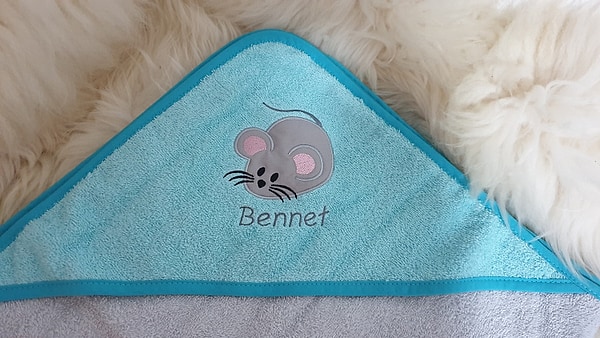 Babybadetuch Kapuzenhandtuch Maus Mäuschen chrom-blaugrün W601