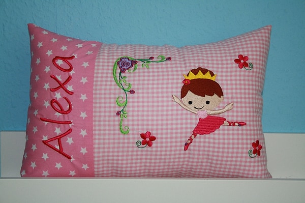 Kissen Ballerina Sterne rosa Karo rosa rot & Wunschnamen W783