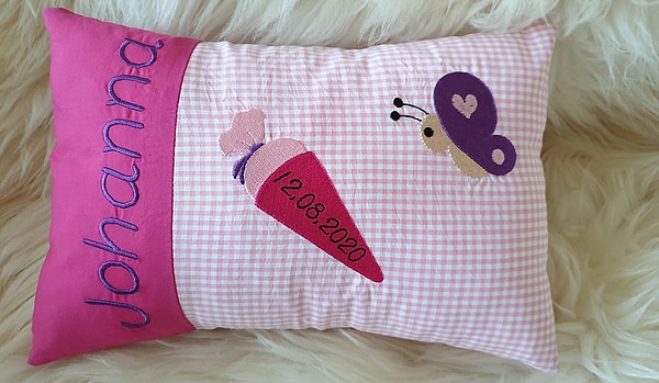 Kissen Schultüte Schmetterling Einschulung pink rosa & Wunschnamen W1133