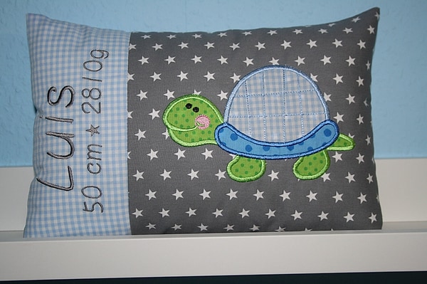 Kissen Schildkröte hellblau grau & Wunschnamen W1239