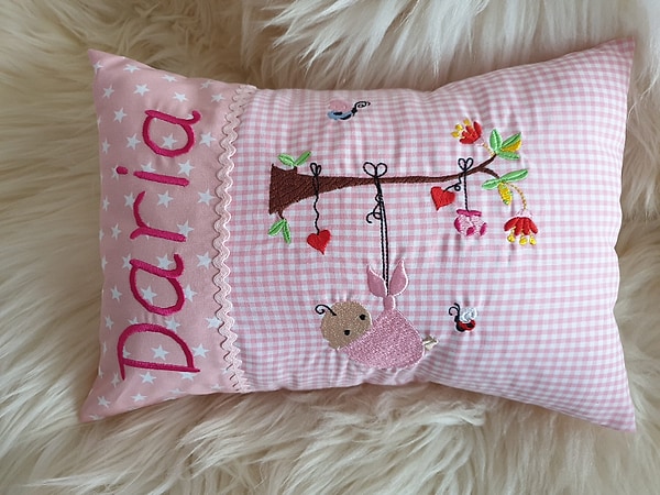 Kissen Baby Mädchen Windel Ast rosa Punkte & Wunschnamen W1436