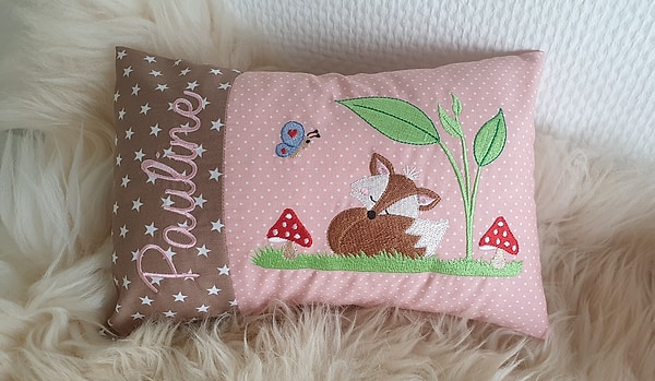 Kissen Fuchs Sterne beige Punkte rosa  & Wunschnamen W1342