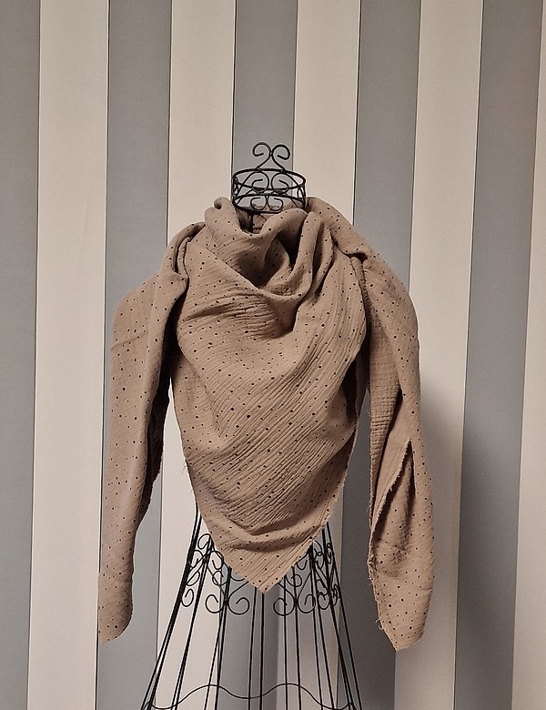 XXL Musselin Tuch Musselintuch Halstuch Schal Damen beige (dunkel) Punkte W667