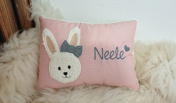 Kissen Taufkissen Hase Hasenmädchen rosa Punkte & Wunschnamen W845