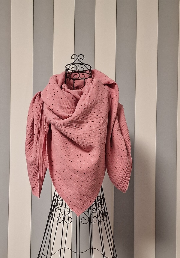 XXL Musselin Tuch Musselintuch Halstuch Schal Damen altrosa/rosa Punkte W665