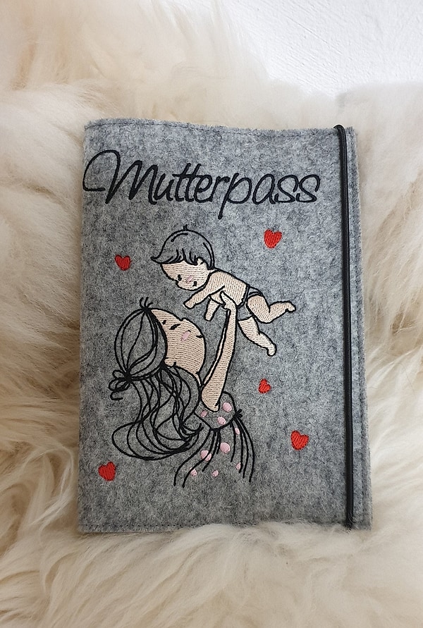 Mutterpasshülle Wollfilz Mama Baby Herzchen W631