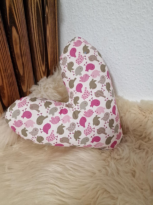 Herzkissen Mastektomie Kissen Brustherzkissen Lagerungskissen Vögelchen rosa pink grau W1563