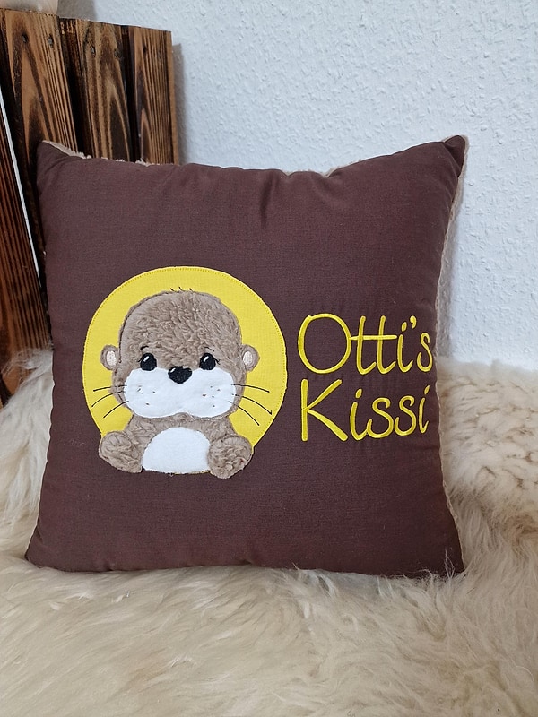 Kissen Taufkissen Otter uni braun gelb & Wunschnamen W1592