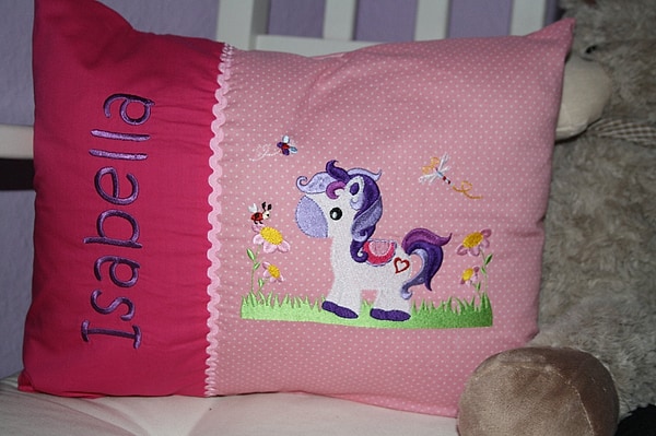 Kissen Pony pink Punkte rosa & Wunschnamen W1422