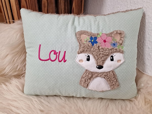 Kissen Taufkissen Fuchs Fuchsmächen Boho Punkte mint Plüsch & Wunschnamen W990