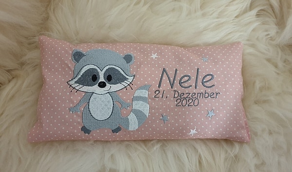Wellnesskissen Waschbär Sterne Punkte rosa mit Namen W1471