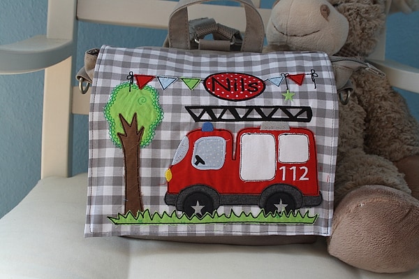 Kindergartenrucksack Rucksack Feuerwehr Wimpel mit Namen bestickt W1505