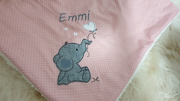 Babydecke Decke Kuscheldecke Elefant Herz rosa Punkte & Wunschnamen W47