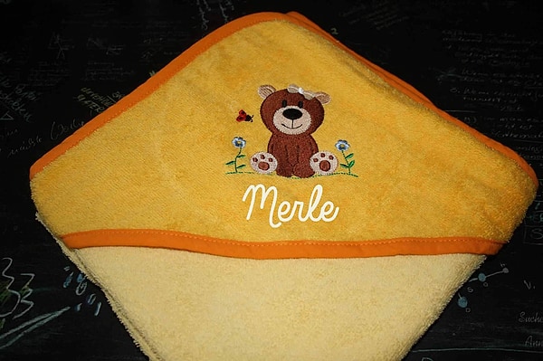Babybadetuch Kapuzenhandtuch Bär Bärchen & Wunschname W474