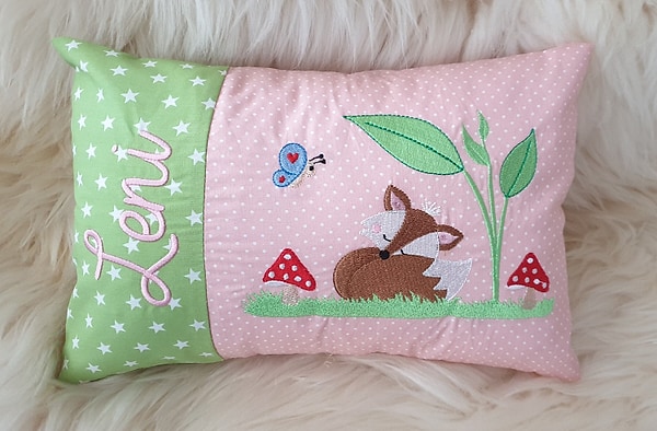 Kissen Fuchs grüne Sterne rosa Punkte & Wunschnamen W1050
