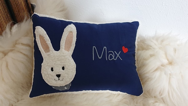 Kissen Taufkissen Hase Häschen dunkelblau & Wunschnamen W1420