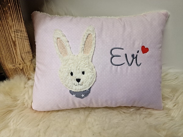 Kissen Kuschelkissen Schmusekissen Taufkissen Hase Punkte zart rosa & Wunschnamen W1185