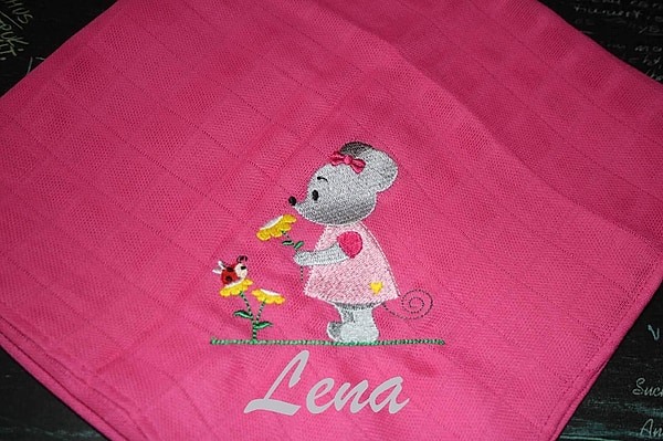 Mullwindel Spucktuch Maus Mäuschen pink mit Namen W262