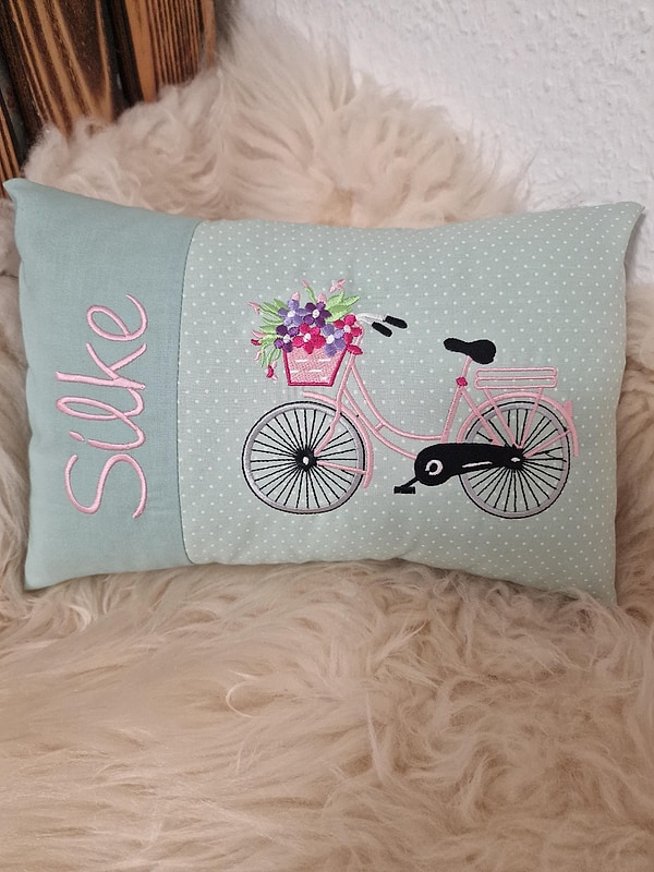 Kissen Rad Fahrrad Blumen mint & Wunschnamen W1684