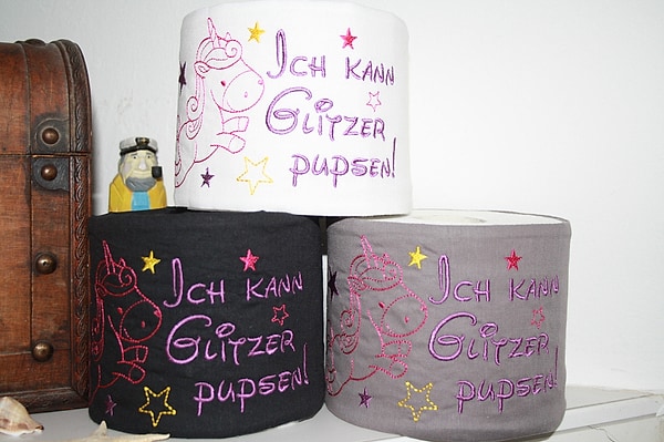Klopapierverstecker Klopapierbanderole Einhorn Glitzer pupsen W657