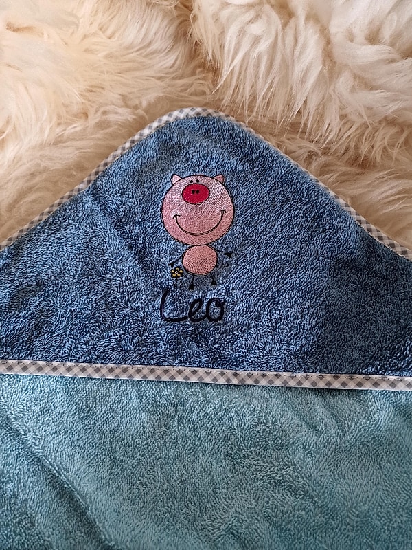 Babybadetuch Kapuzenhandtuch Schwein Schweinchen petrol & Wunschname W1528