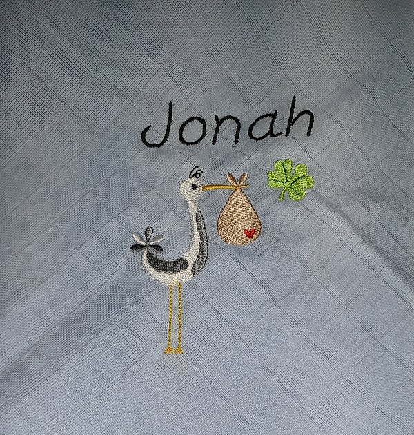 Mullwindel Spucktuch Storch Kleeblatt mit Namen W314