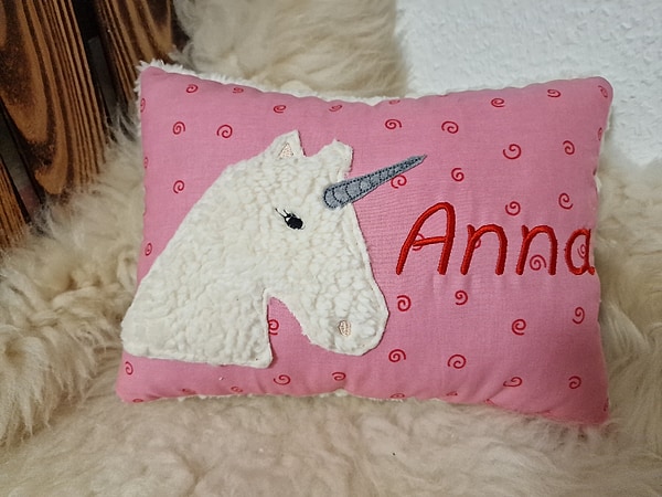 Kissen Taufkissen Einhorn rosa rot Kringel & Wunschnamen W763