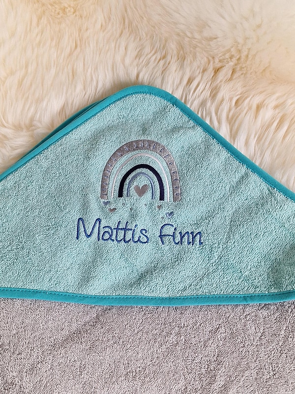 Babybadetuch Kapuzenhandtuch Regenbogen & Wunschname W541