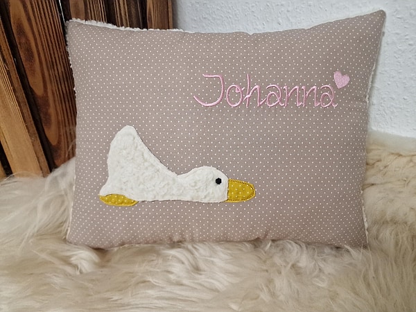 Kissen Ente Entchen Punkte beige & Wunschnamen W1675