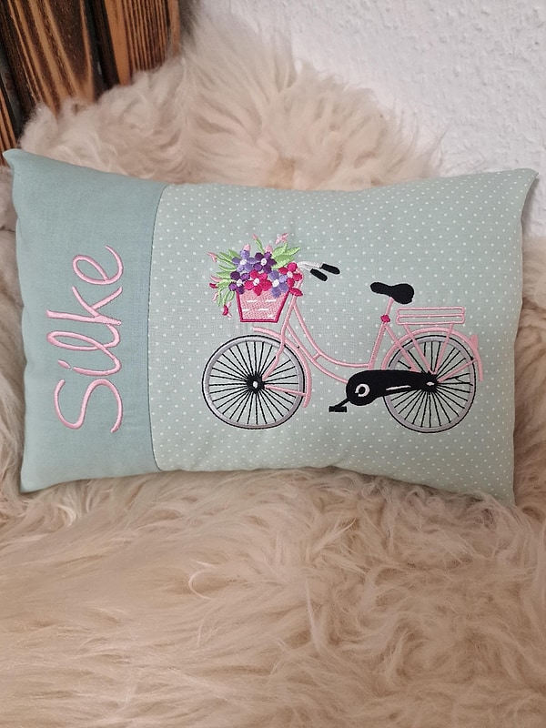 Kissen Rad Fahrrad Blumen mint & Wunschnamen W1684