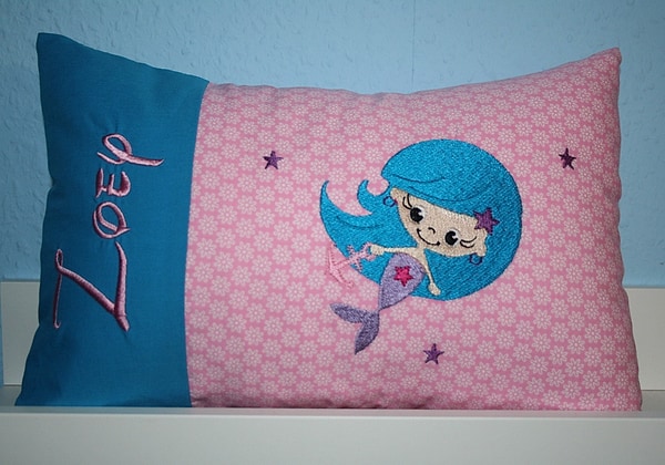 Kissen Meerjungfrau türkis rosa kleine Blumen & Wunschnamen W1443