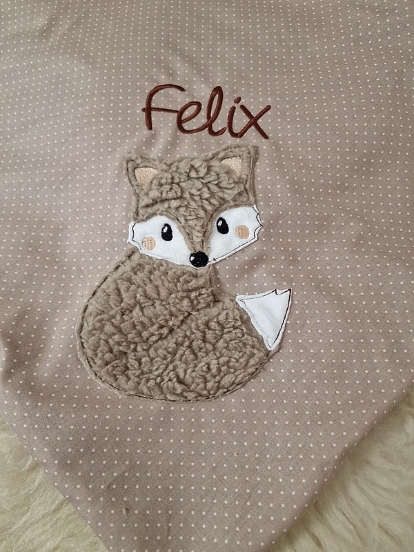 Babydecke Decke Fuchs Punkte beige (hell) & Wunschnamen W43
