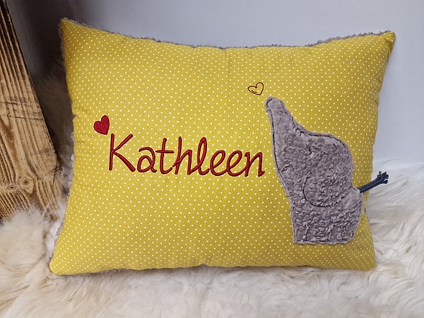 Kissen Taufkissen Elefant Herzchen Punkte Senfgelb & Wunschnamen W1118