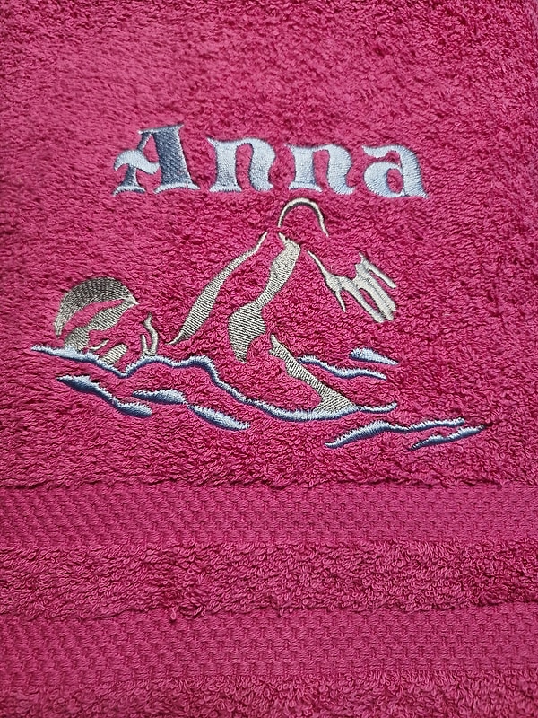 Handtuch Schwimmer pink mit Namen bestickt W393
