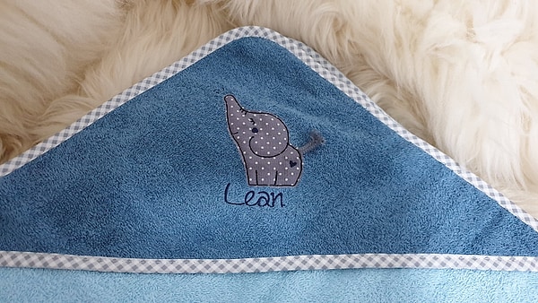 Babybadetuch Kapuzenhandtuch Elefant petrol & Wunschname W574