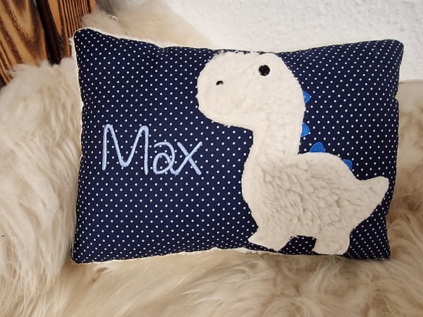 Kissen Taufkissen Dino Dinosaurier dunkelblaue Punkte & Wunschnamen W932