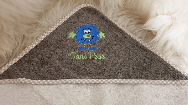 Babybadetuch Kapuzenhandtuch kleines Monster & Wunschname W415