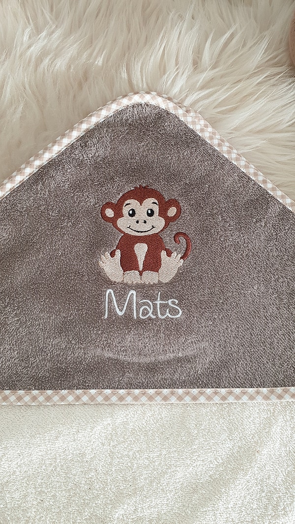 Babybadetuch Kapuzenhandtuch Affe Äffchen beige braun & Wunschname W539