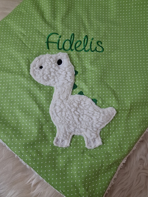 Babydecke Decke Kuscheldecke Dino Dinosaurier grüne Punkte & Wunschnamen W46