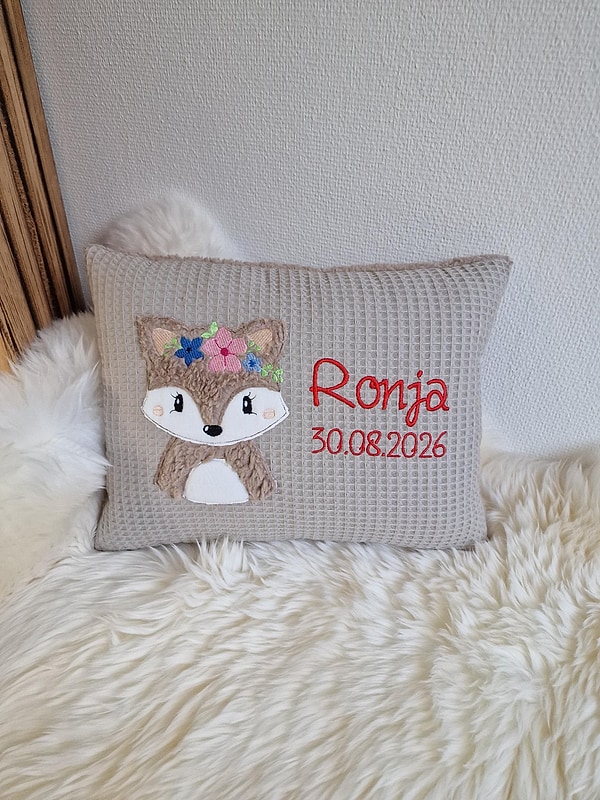 Kissen Fuchs Fuchsmädchen Boho beige (hell) Waffel Plüsch & Wunschnamen W1867