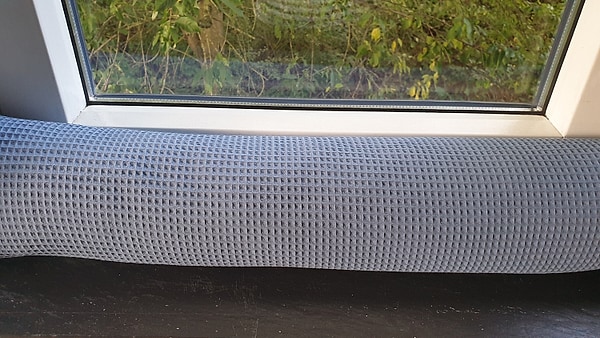 Zugluftkissen Zugluftstopper Zugluftschlange Zugluftdackel Waffelpique dusty blue W22