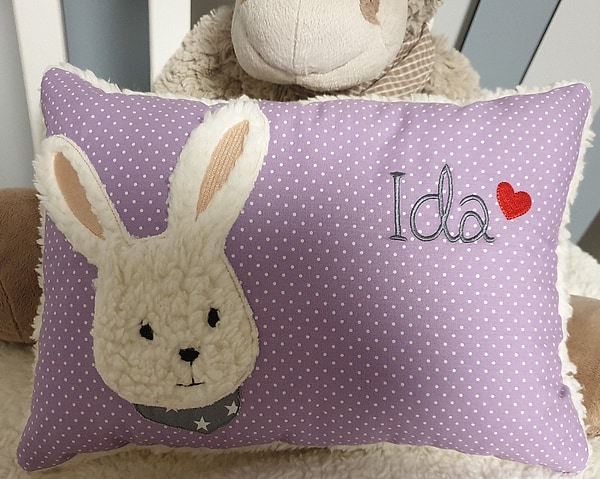 Kissen Taufkissen Hase Häschen flieder Punkte & Wunschnamen W764