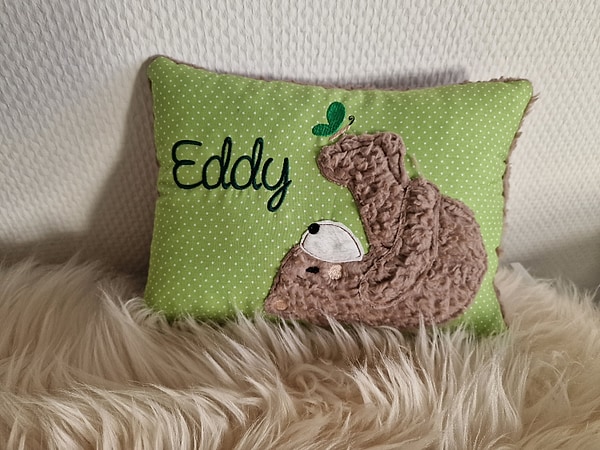 Kissen Taufkissen Bär Teddy Schmetterling grüne Punkte & Wunschnamen W918