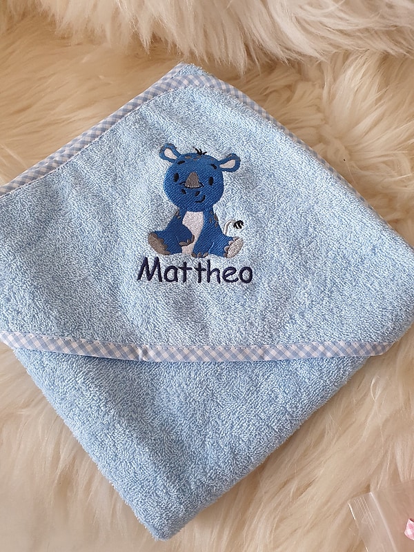 Babybadetuch Kapuzenhandtuch Nashorn & Wunschname W579