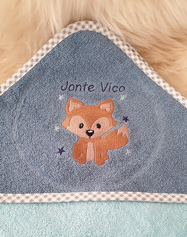 Babybadetuch Kapuzenhandtuch Fuchs petrol & Wunschname W358