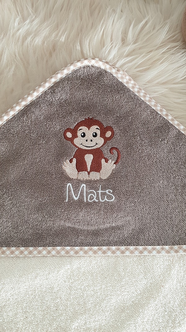 Babybadetuch Kapuzenhandtuch Affe Äffchen beige braun & Wunschname W539