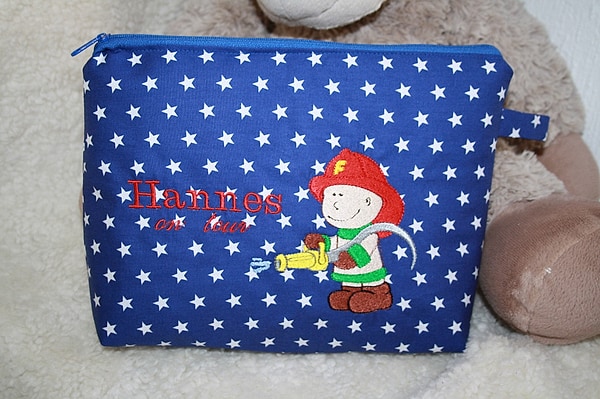 Windeltasche Kulturtasche Feuerwehrmann Feuerwehr blau mit Namen W177