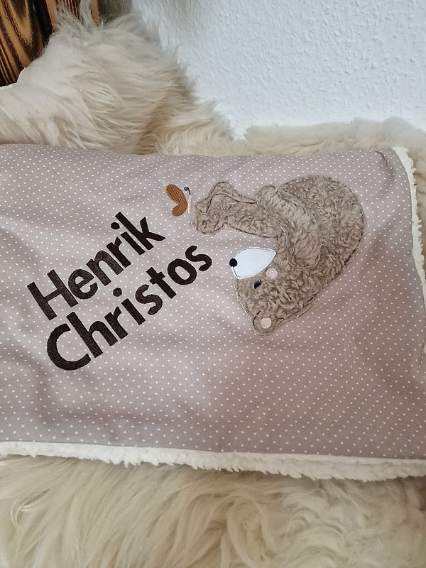 Babydecke Decke Kuscheldecke Bär Schmetterling Punkte beige hell & Wunschnamen W41