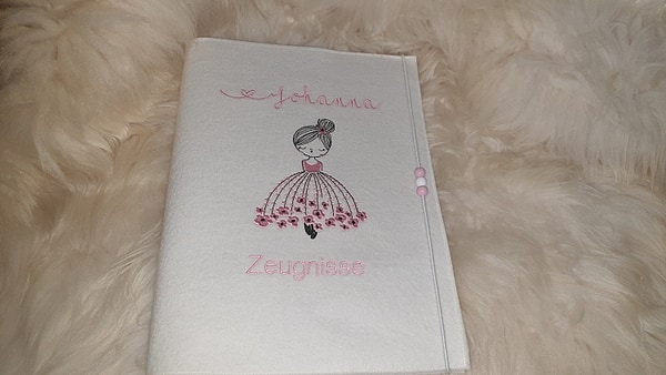 Zeugnismappe Ballerina Mädchen Blumen rosa Wollfilz cremeweiß mit Namen W120