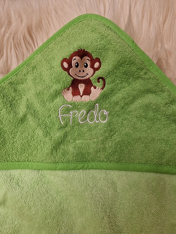 Babybadetuch Kapuzenhandtuch Affe Äffchen grün hellgrün & Wunschname W1498